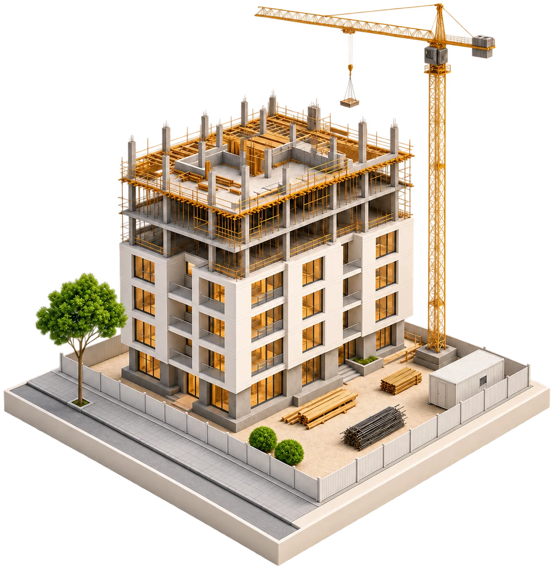 Maqueta isometrica de un edificio residencial en construccion